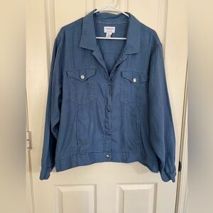 Jones & Co 100% Linen Jacket 3X Blue Lightweight Utility Button